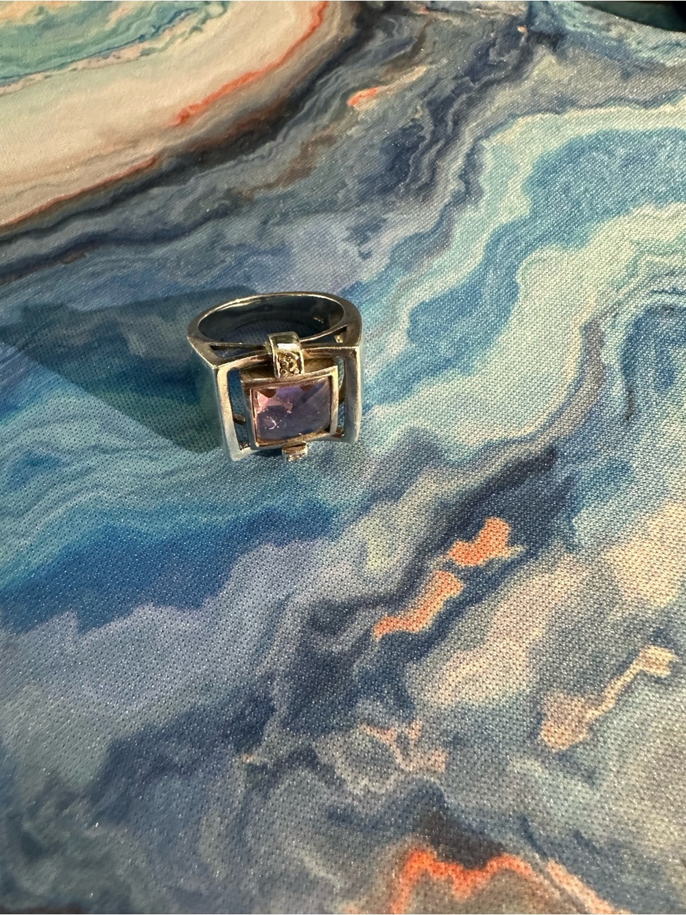 Sterling Silver Ring with Purple Square Gemstone